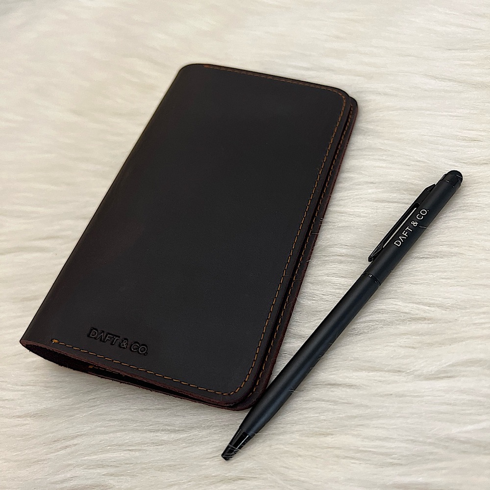 DAFT & CO - BROWN LEATHER COMPACT BIFOLD WALLET WITH PEN - Picture 6 of 10